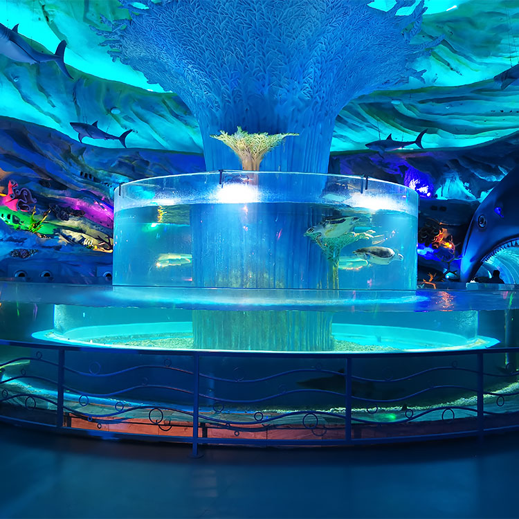 Tangki ikan silinder akrilik custom dibungkus panel multilayer-leyu