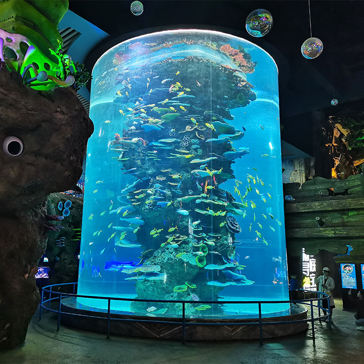 Tangki ikan silinder akrilik custom dibungkus panel multilayer-leyu